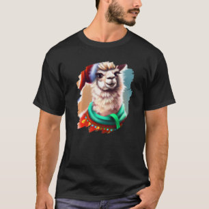 Camiseta Llama Santa Claus Chapéu Natal Alpaca Llama