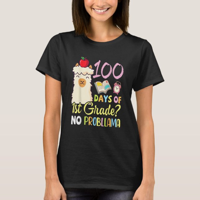 Camiseta Llama Teacher Student 100 Days Of 1st Grade No Pro (Frente)