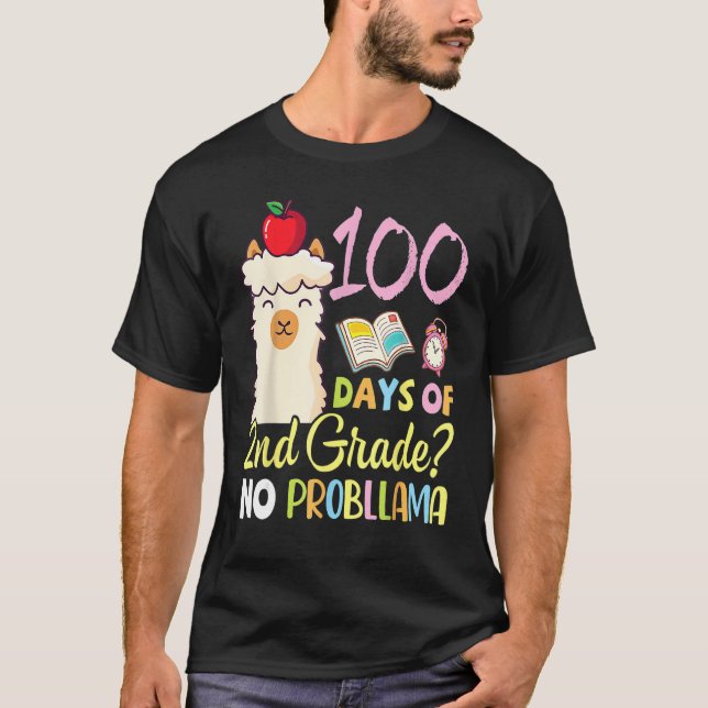 Camiseta Llama Teacher Student 100 Days Of 2nd Grade No Pro (Frente)