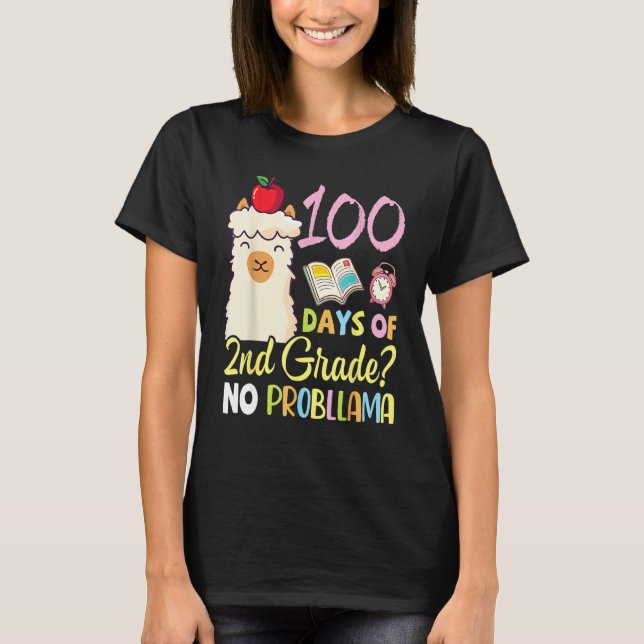 Camiseta Llama Teacher Student 100 Days Of 2nd Grade No Pro (Frente)