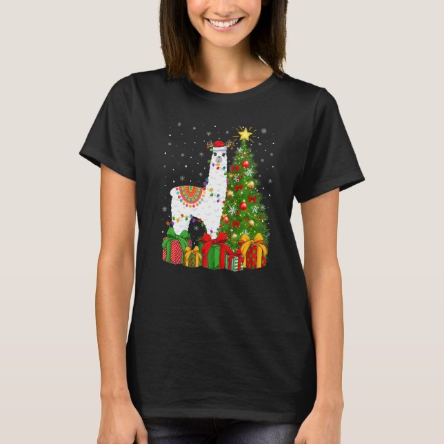 Camiseta Llama  Xmas Holiday Santa Llama Christmas Tree (Frente)
