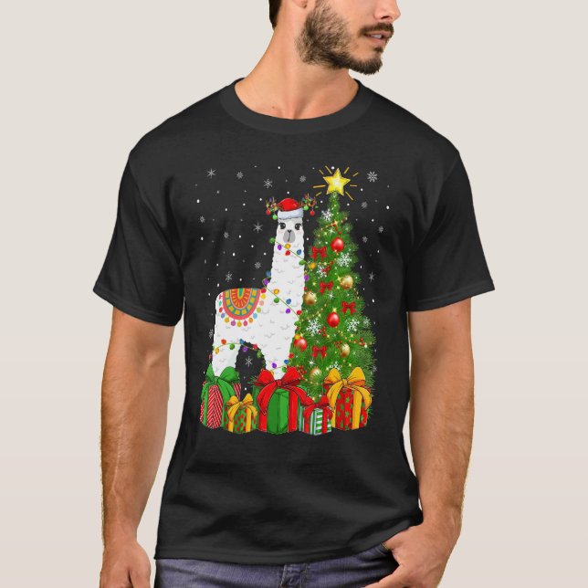 Camiseta Llama   Xmas Holiday Santa Llama Christmas Tree (Frente)