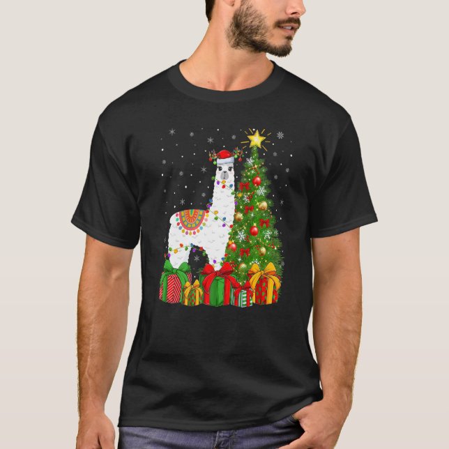 Camiseta Llama  Xmas Holiday Santa Llama Christmas Tree (Frente)
