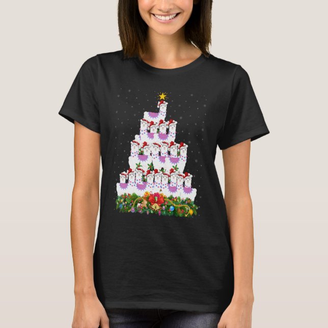 Camiseta Llama  Xmas Lights Santa Llama Christmas Tree (Frente)