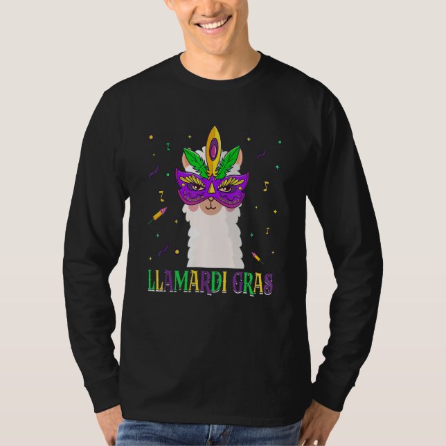 Camiseta Llamardi Gras Nola Mardi Gras Mask Llama Alpaca (Frente)