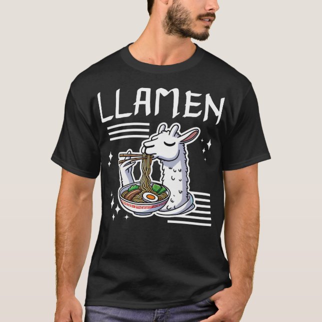 Camiseta Llamen Cute Llama Comendo Ramen (Frente)