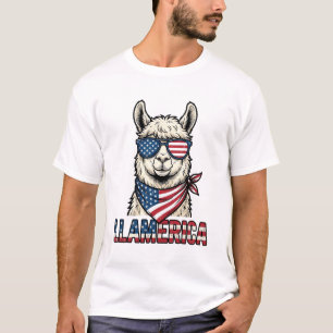 Camiseta Llamerica Llama Patriótico Design Vetorial Vintage