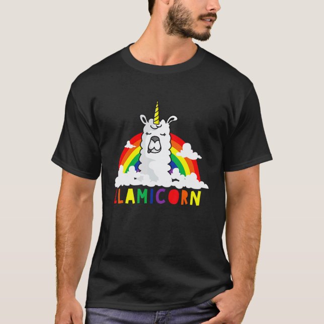 Camiseta Llamicorn Llama Unicórnio Cute Arco-íris (Frente)