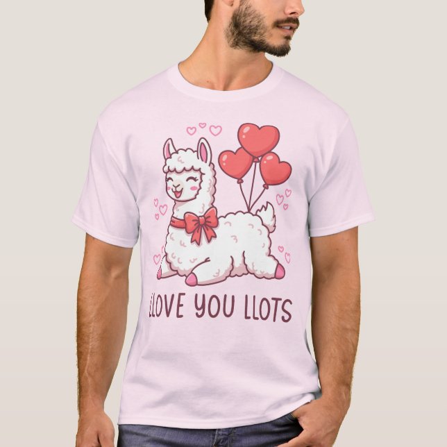 Camiseta Llove You Llots - Kawaii Llama Valentine (Frente)