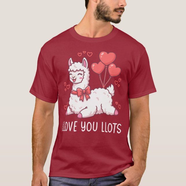 Camiseta Llove You Llots - Kawaii Llama Valentine (Frente)