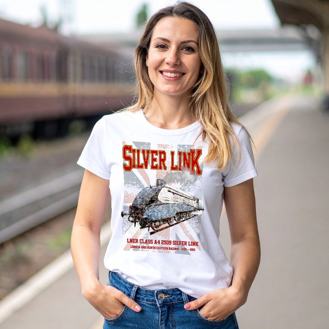 Camiseta LNER da Silver Link Classe A4 2509 Marca Locomotiv (Silver Link - LNER Class A4 2509 Steam Train Locomotive. Womens Basic T-Shirt)