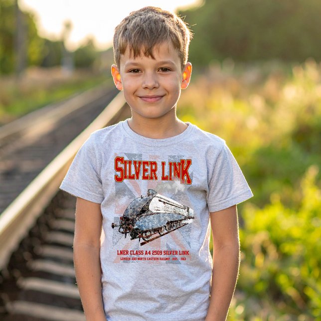 Camiseta LNER da Silver Link Classe A4 2509 Marca Locomotiv (Silver Link - LNER Class A4 2509 Steam Train Locomotive. Boy Basic T-Shirt)