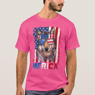 Camiseta Loba Merica Com Bandeira Americana Patriótica 4 De