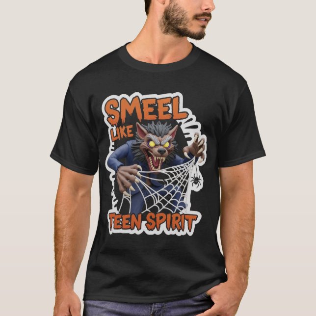 Camiseta Lobisomem de desenho humorístico com CHEIRO COMO E (Frente)