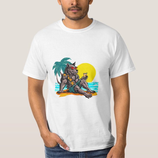 Camiseta lobisomem de férias (Frente)