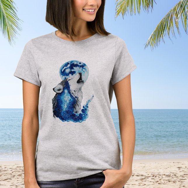Camiseta Lobo Aguarela e Lua (Criador carregado)