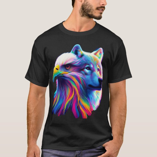 Camiseta lobo,águia,retrato (Frente)