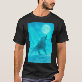 Camiseta Lobo Alado Místico Uivando para a Lua
