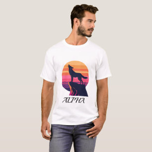 Camiseta Lobo Alfa do Pôr do Sol Retro
