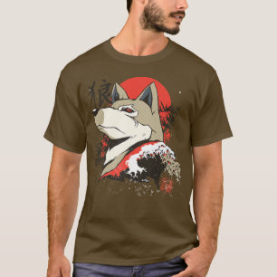 Camiseta Lobo Animado do Japão Estilo de Cultura Asiático A