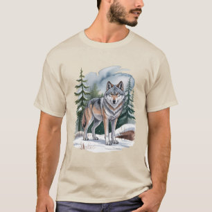 Camiseta Lobo Aquarela do Inverno Retrô Vida Selvagem dos A