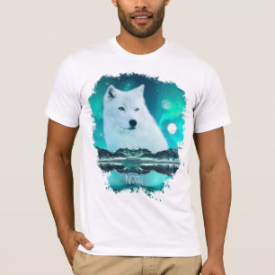 Camiseta Lobo árctico e noite mágica com luzes nortes