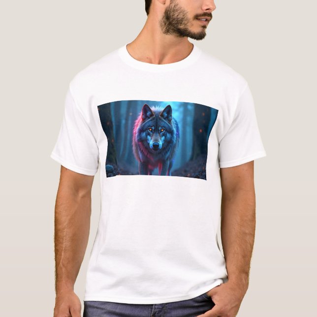Camiseta Lobo Arte Linha Minimalista Moderna - Selvagem Geo (Frente)