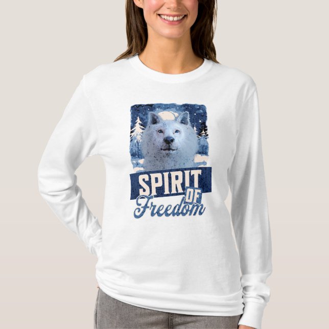 Camiseta Lobo Ártico Espírito de Liberdade Desenho de Vida  (Frente)