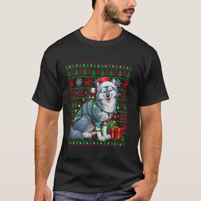 Camiseta Lobo Ártico Xmas Luz Ugly Santa Hat Lobo Ártico (Frente)