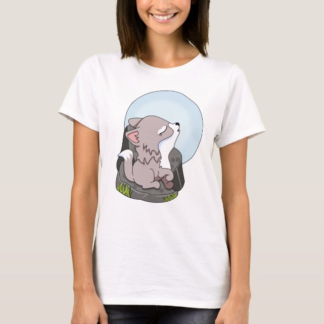 Camiseta Lobo Bebê Uivando Para a Lua (Frente)
