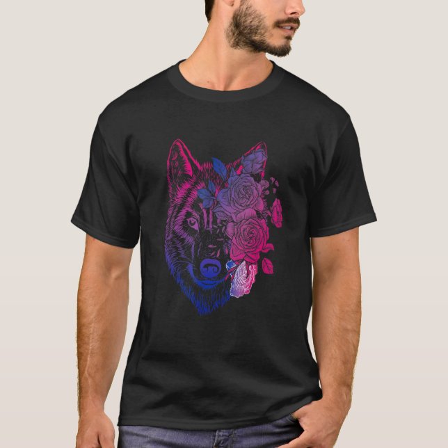 Camiseta Lobo bissexual, Wolf Floral, Bissexualidade, Orgul (Frente)
