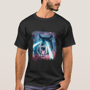Camiseta Lobo Branco Assustador No Espaço Lasers Realistas