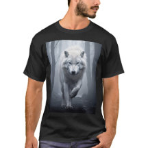 Lobo Branco na Floresta Foggy