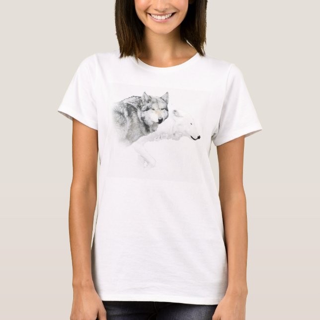 Camiseta lobo cinzento e lobo branco (Frente)