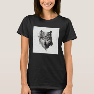 Camiseta Lobo Cinzento Pintura de Manchas Guerreiro Animal