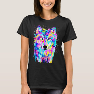 Camiseta Lobo colorido arte splash vida selvagem animal