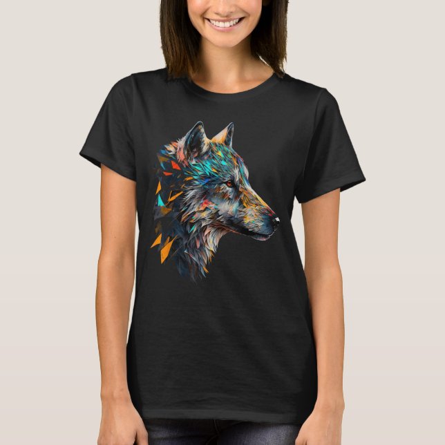 Camiseta Lobo Colorido Impressão Animal Trabalho de arte Po (Frente)