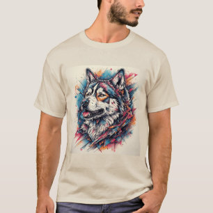 Camiseta Lobo com Elementos Geométricos e Cores Vibrantes