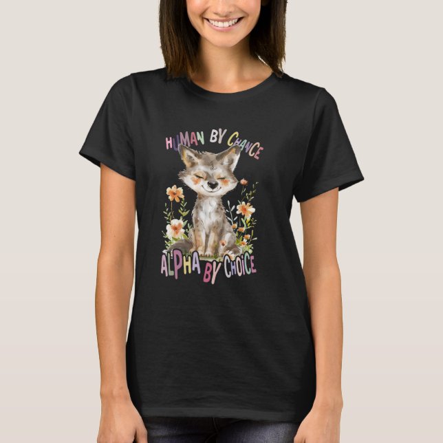 Camiseta lobo com flores lobos giros lua alfa por (Frente)