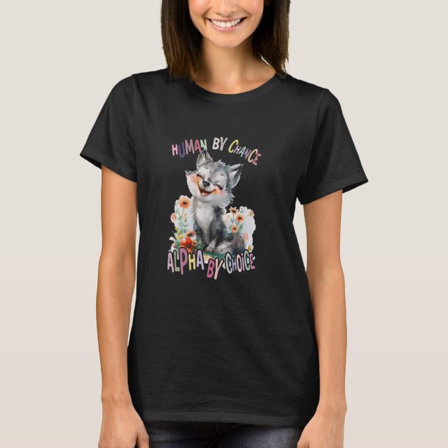 Camiseta lobo com flores lobos giros lua alfa por (Frente)