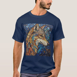 Camiseta Lobo com Peças de Vidro Coloridas Vibrantes