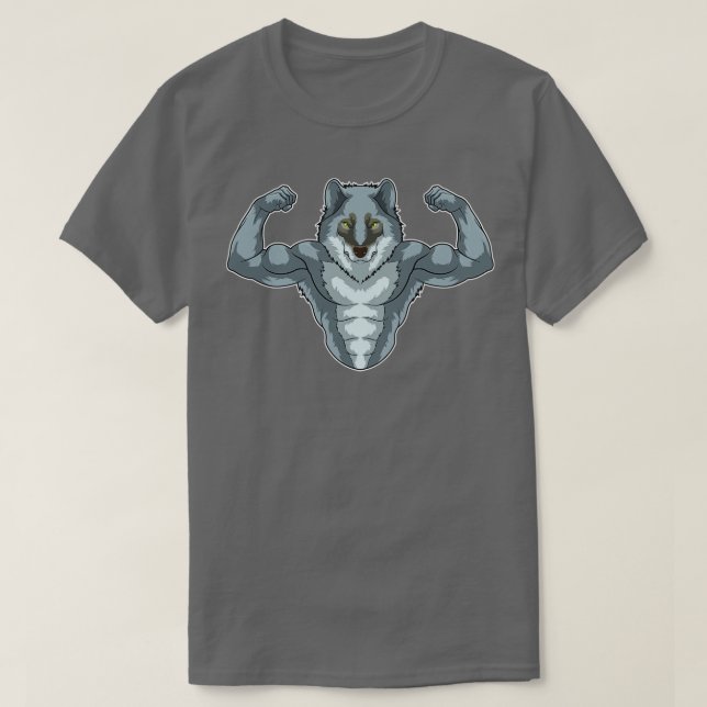 Camiseta Lobo como Criador de Portos com Músculos Grandes (Frente do Design)