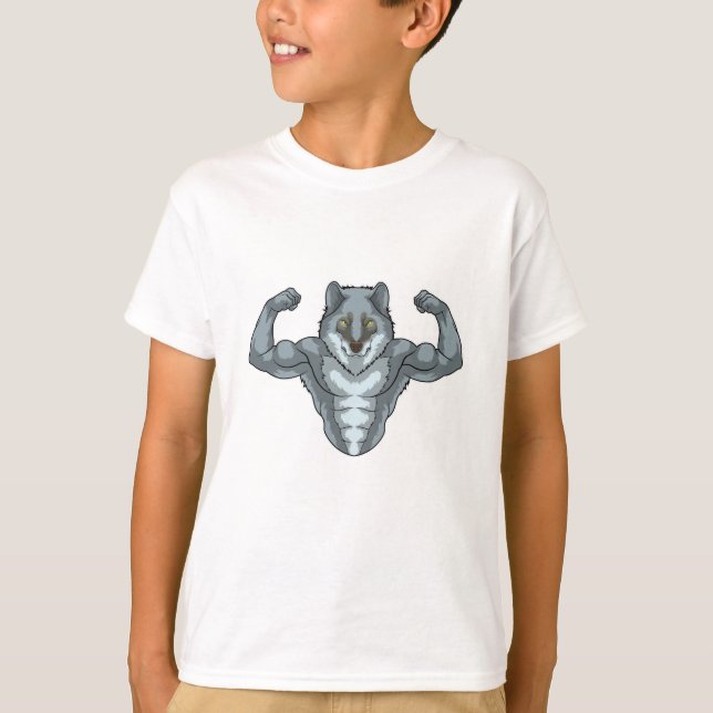Camiseta Lobo como Criador de Portos com Músculos Grandes (Frente)