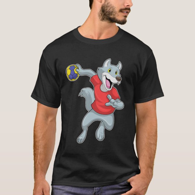 Camiseta Lobo como jogador de handebol com handebol (Frente)