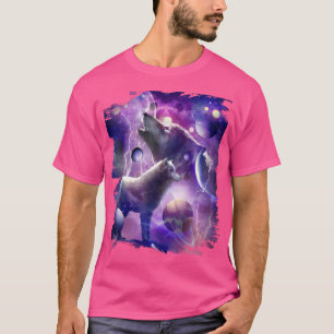 Camiseta Lobo Cósmico A Uivar Na Lua No Espaço