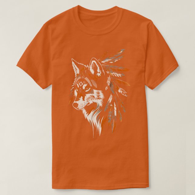 Camiseta Lobo da tribo indígena americana indiana (Frente do Design)