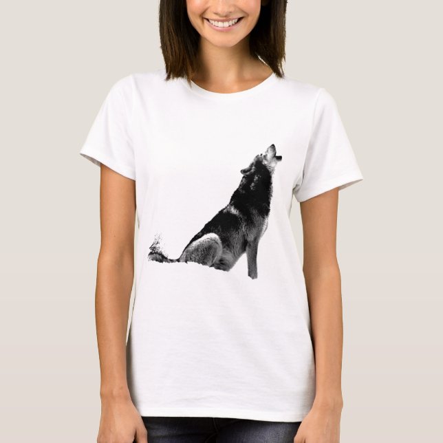 Camiseta Lobo-de-Howling Branco-Preto (Frente)