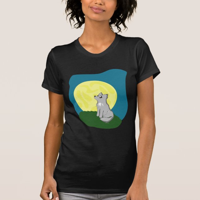 Camiseta Lobo desalinhado bonito com lua (Frente)