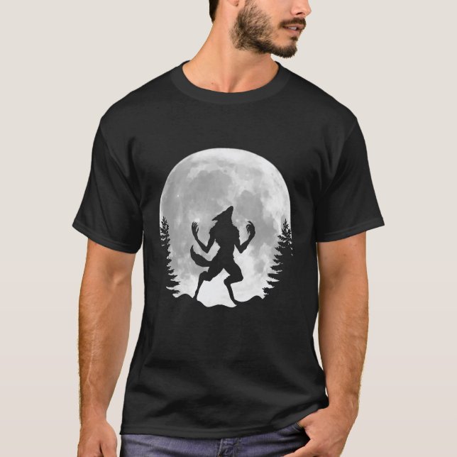 Camiseta Lobo Divertido Fase da Lua Cheia Uivando (Frente)