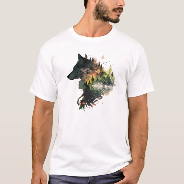 Camiseta lobo e menina indiana (Frente)